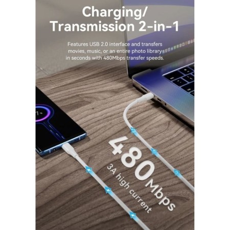 Cable USB 2.0 Tipo-C 3A Vention TAXWD/ USB Tipo-C Macho - USB Tipo-C Macho/ Hasta 60W/ 480Mbps/ 50cm/ Blanco