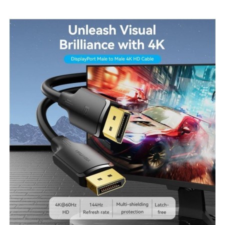 Cable DisplayPort Vention HAKBF/ DisplayPort Macho - DisplayPort 4K Macho/ 1m/ Negro