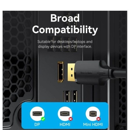 Cable DisplayPort Vention HAKBF/ DisplayPort Macho - DisplayPort 4K Macho/ 1m/ Negro