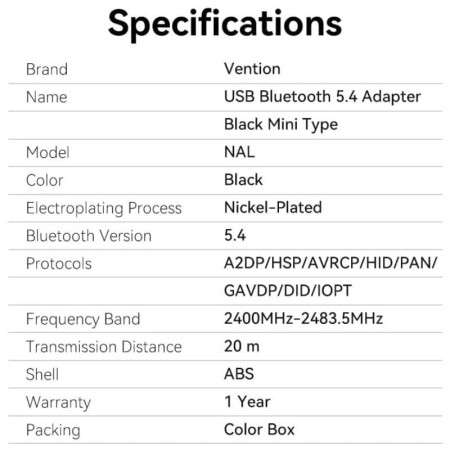 Adaptador USB - Bluetooth 5.4 Vention NALB0