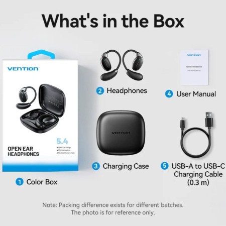 Auriculares Bluetooth Vention Open Ear 013 con estuche de carga/ Autonomía 8h/ Negros
