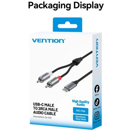 Cable Estéreo Vention BIKHF/ USB Tipo-C Macho - 2x RCA Macho/ 1m/ Gris