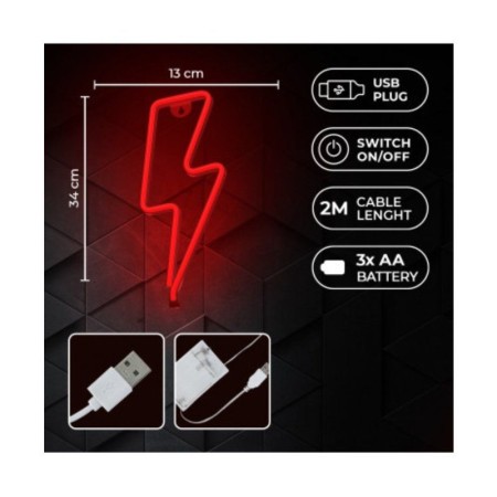 Luz Neon Forever Light Neon LED Bolt Red/ Funciona a Pilas y USB