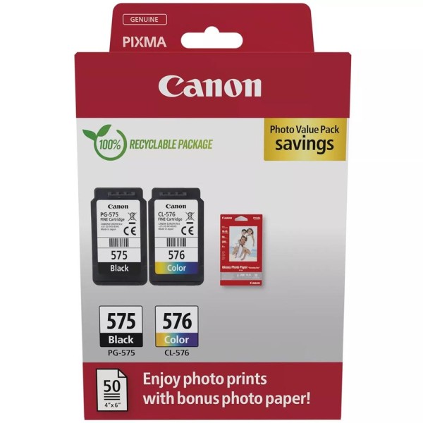 Cartucho tinta canon pg 575  cl 576  papel fotografico