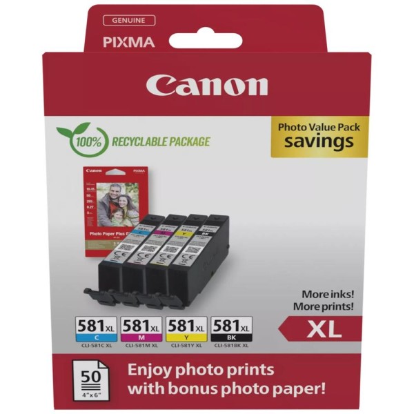 Multipack canon cli - 581xl bk - c - m - y  papel fotografico
