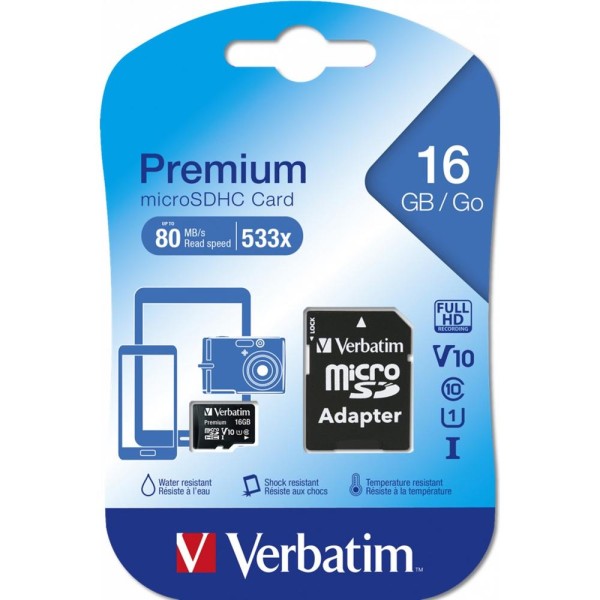 Tarjeta memoria micro sd verbatim 16gb c10 u1  adaptador