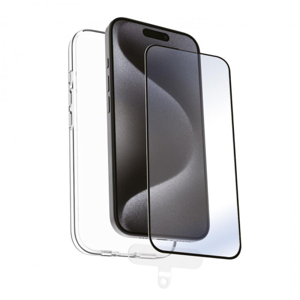 Funda muvit recycletek para apple iphone 16 transparente  protector cristal templado marco negro