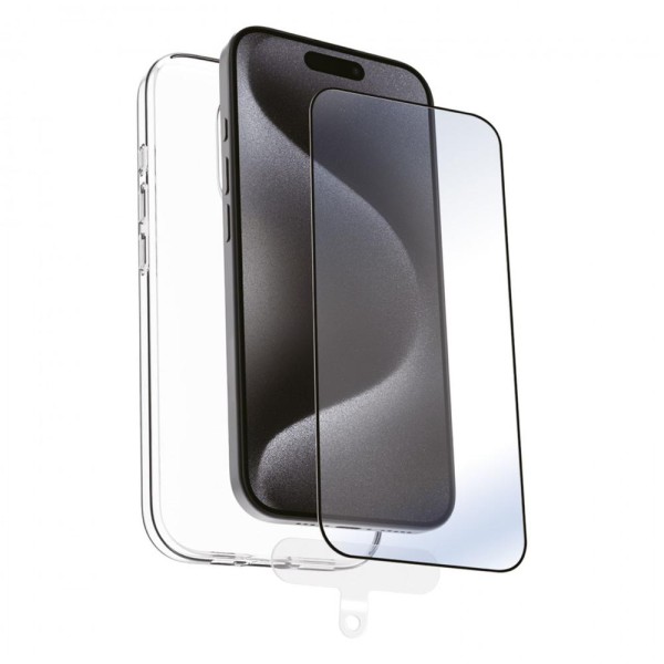 Funda muvit recycletek para apple iphone 16 pro transparente  protector cristal templado marco negro