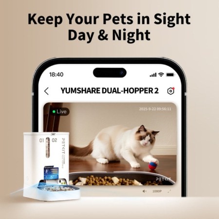 Comedero de mascotas Inteligente PetKit YumShare Dual-Hopper 2/ Cámara HD/ con Micrófono