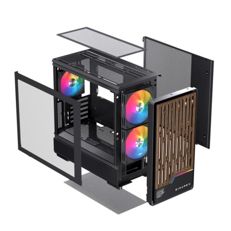 Caja ordenador gaming einarex pm400 matx rgb cristal templado negra