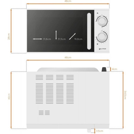 Microondas Grunkel MWG-25SG/ 900W/ Capacidad 25L/ Función Grill/ Blanco