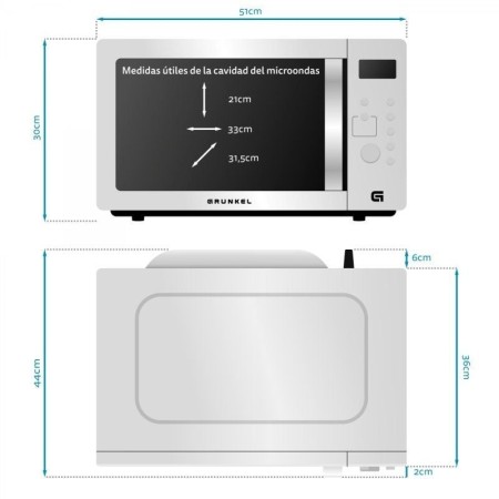 Microondas Grunkel MWGC-30SS/ 900W/ Capacidad 30L/ Función Grill/ Blanco