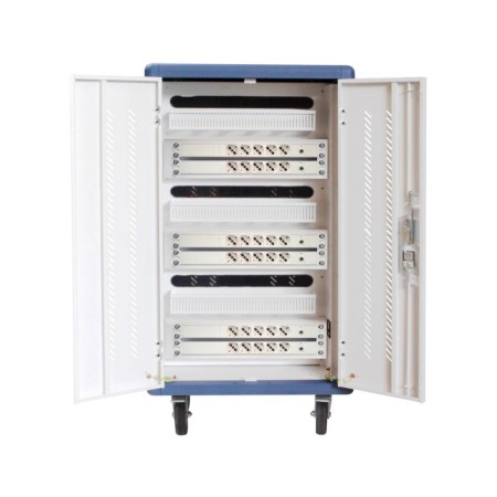 Armario carro de carga de seguridad phasak montado con ruedas goma 30 compart. para portatil tablet y smartphone blanco - azul p