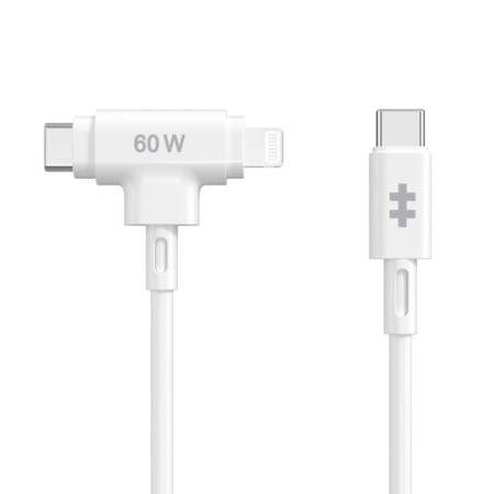 Cable usb tipo c a usb tipo c -  lightning hyper 1.5m -  macho - macho -  blanco