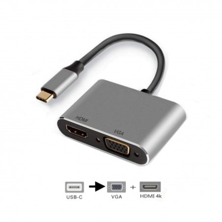Adaptador ewent usb tipo c a hdmi 4k y vga 15cm - macho - hembra