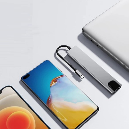 EWENT DOCKING MULTIPUERTO USB-C, 8 en 1, HDMI 4K