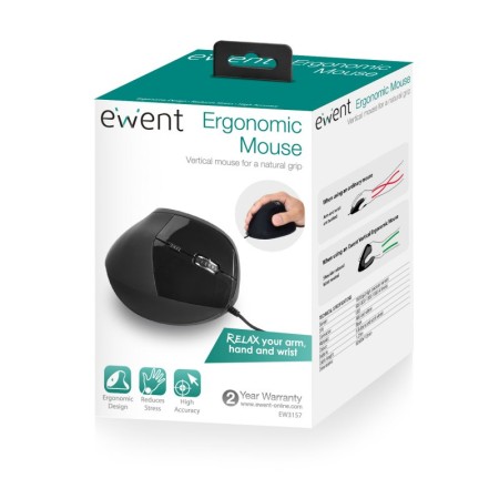 Mouse raton vertical ergonomico ewent ew3157 usb - 1800dpi - negro