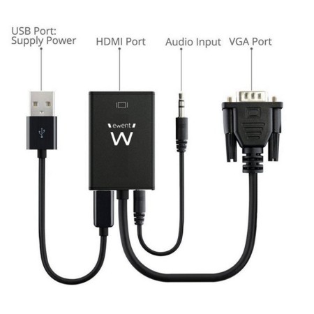 Cable adaptador ewent vga a hdmi con audio - macho - hembra