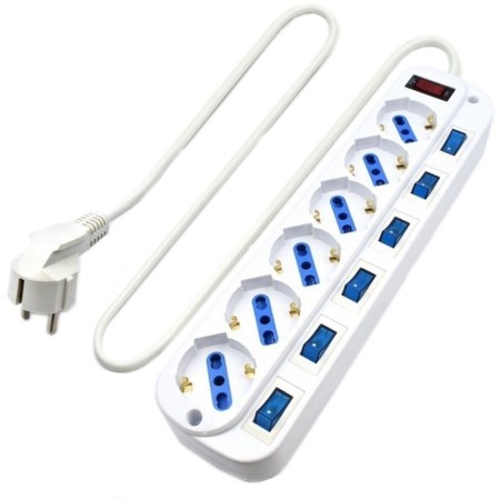 Regleta ewent con 6 tomas shucko con interruptor individual y 5 metros de cable
