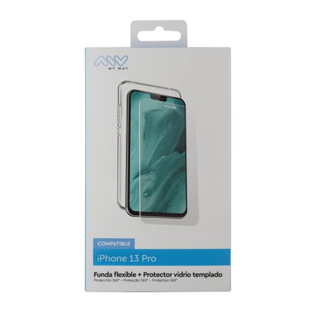 Carcasa myway para apple iphone 13 pro transparente  protector pantalla cristal templado
