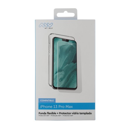 Carcasa myway para apple iphone 13 pro max transparente  protector pantalla cristal templado