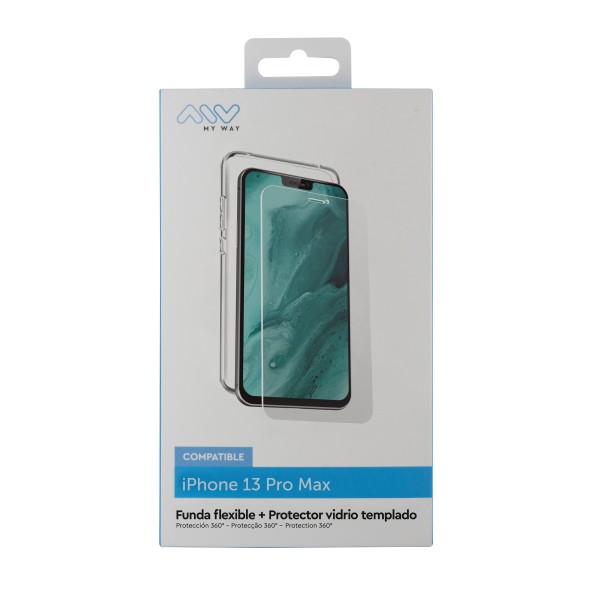 Carcasa myway para apple iphone 13 pro max transparente  protector pantalla cristal templado