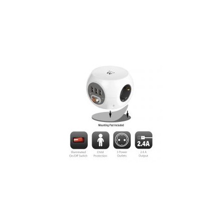 Ewent EW3939 REGLETA CUBO 3 TOMAS/3 USB BLANCO