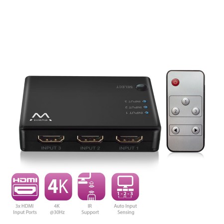EWENT EW3730 Switch HDMI 4K 3x1con mando distancia