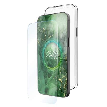 Carcasa myway para apple iphone 16 plus transparente  protector pantalla cristal templado