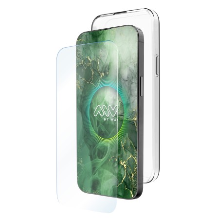 Carcasa myway para apple iphone 16e transparente  protector pantalla cristal templado