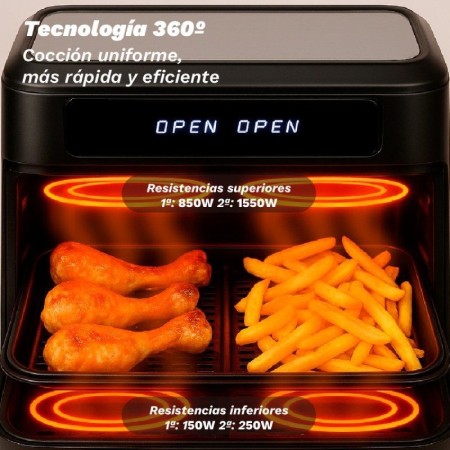 Freidora por Aire Airfryer / Sin Aceite Grunkel Dualflexifryer/ 2800W/ Capacidad 10L