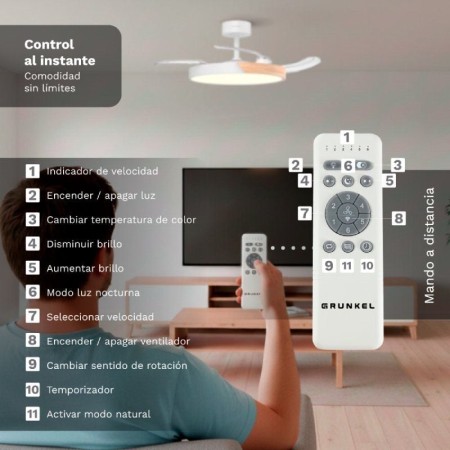 Ventilador de Techo Grunkel SKYDUAL42/ 30W/ 4 Aspas 106cm/ 6 Velocidades