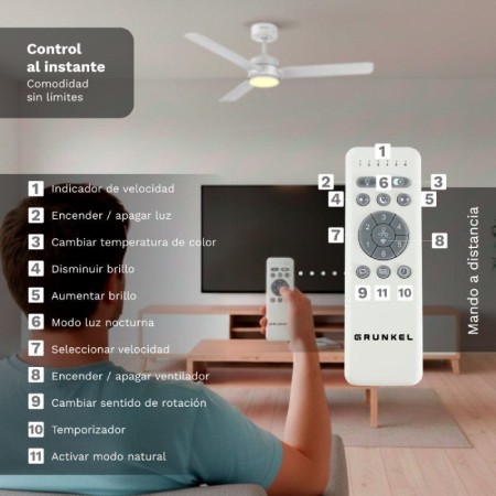 Ventilador de Techo Grunkel SKYEASY47/ 30W/ 3 Aspas 119cm/ 6 Velocidades