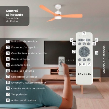 Ventilador de Techo Grunkel SKYSTYLE52/ 35W/ 3 Aspas 132cm/ 6 Velocidades