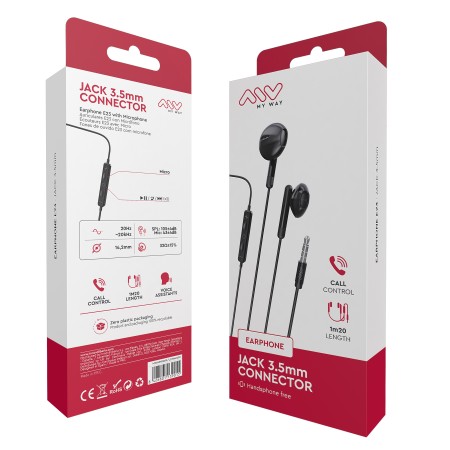 Auriculares Intrauditivos Myway MWHPH0019/ con Micrófono/ Jack 3.5/ Negros