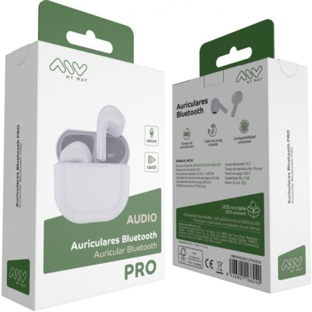 Auriculares Bluetooth Myway Wireless Touch MWHPH0030 con estuche de carga/ Autonomía 3h/ Blancos