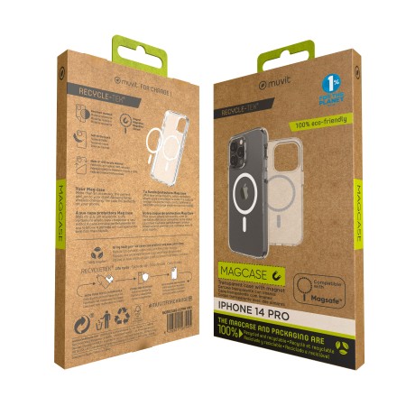 Funda muvit recycletek magsafe para apple iphone 14 pro transparente
