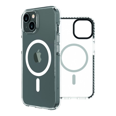 Funda muvit recycletek magsafe shockproof 3m para apple iphone 14 transparente - negra