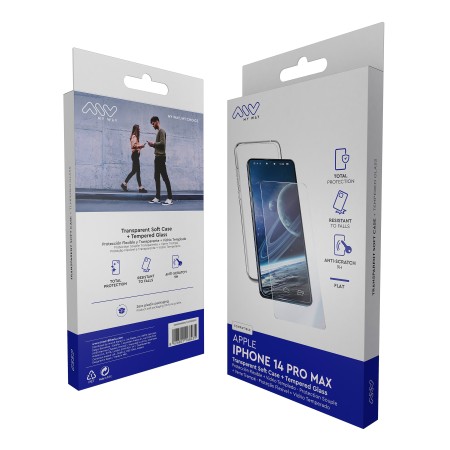 Carcasa myway para apple iphone 14 pro max transparente + protector pantalla cristal templado