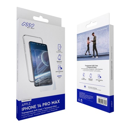 Carcasa myway para apple iphone 14 pro max transparente + protector pantalla cristal templado