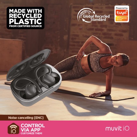 Auriculares Deportivos Bluetooth Muvit iO Smart True Wireless Sport ENC con estuche de carga/ Autonomía 6h/ Negros