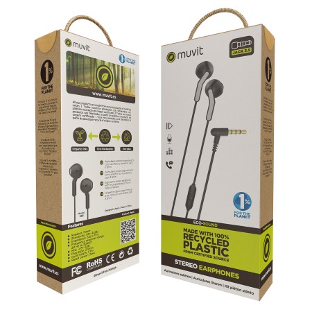 Auriculares Intrauditivos Muvit For Change MCHPH0001/ con Micrófono/ Jack 3.5/ Negros