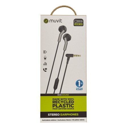 Auriculares Intrauditivos Muvit For Change MCHPH0001/ con Micrófono/ Jack 3.5/ Negros
