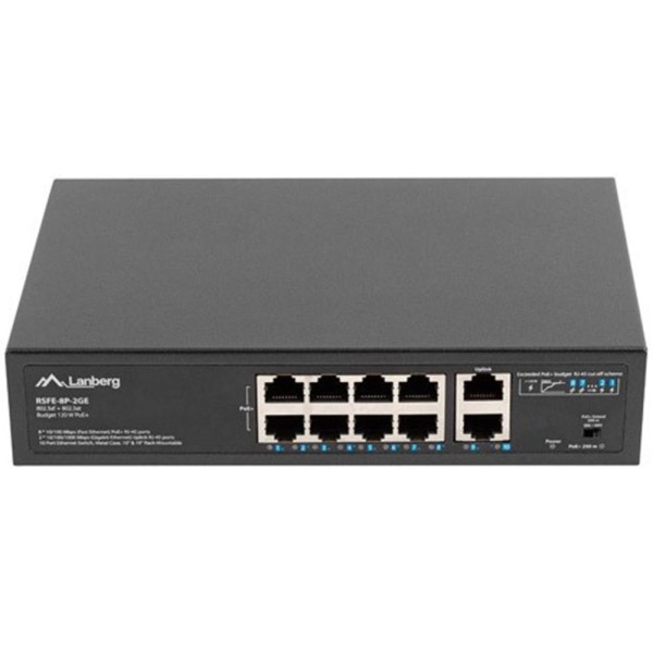 Switch lanberg 10 puertos 100mb 8xpoe - 2x gbit ether 120w rack 10 pulgadas - 19 pulgadas