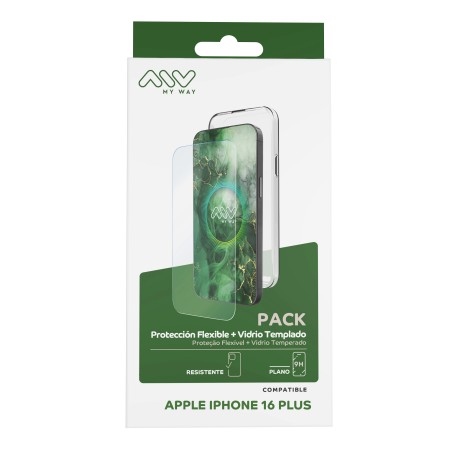 Carcasa myway para apple iphone 16 plus transparente + protector pantalla cristal templado