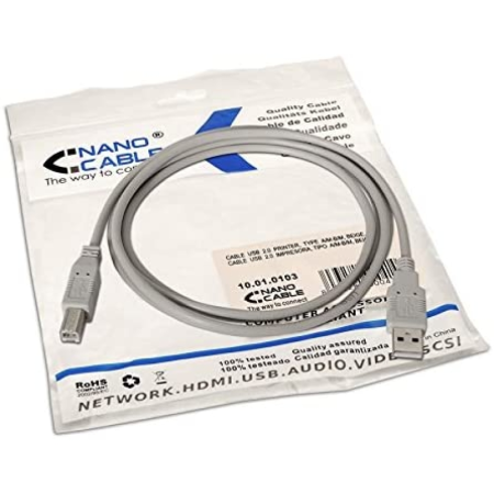 Cable USB 2.0 Impresora Nanocable 10.01.0103/ USB Tipo-B Macho - USB Macho/ 1.8m/ Beige