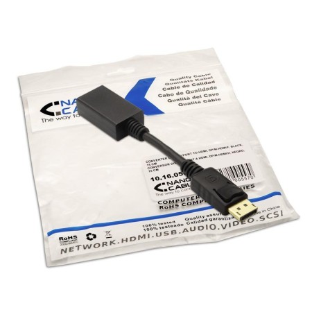 Adaptador displayport a hdmi nanocable macho - hembra 15cm negro