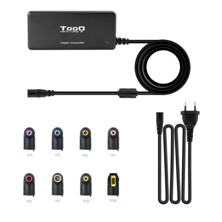 Cargador de Portátil TooQ TQLC-65BS02AT/ 65W/ 1xUSB/ Automático/ 8 Conectores/ Voltaje 18.5-20V/ 1 USB