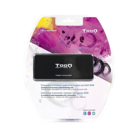 Cargador de Portátil TooQ TQLC-65BS02AT/ 65W/ 1xUSB/ Automático/ 8 Conectores/ Voltaje 18.5-20V/ 1 USB