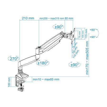 TooQ Soporte mesa incli/gira 1 brazo 13″ a 32″